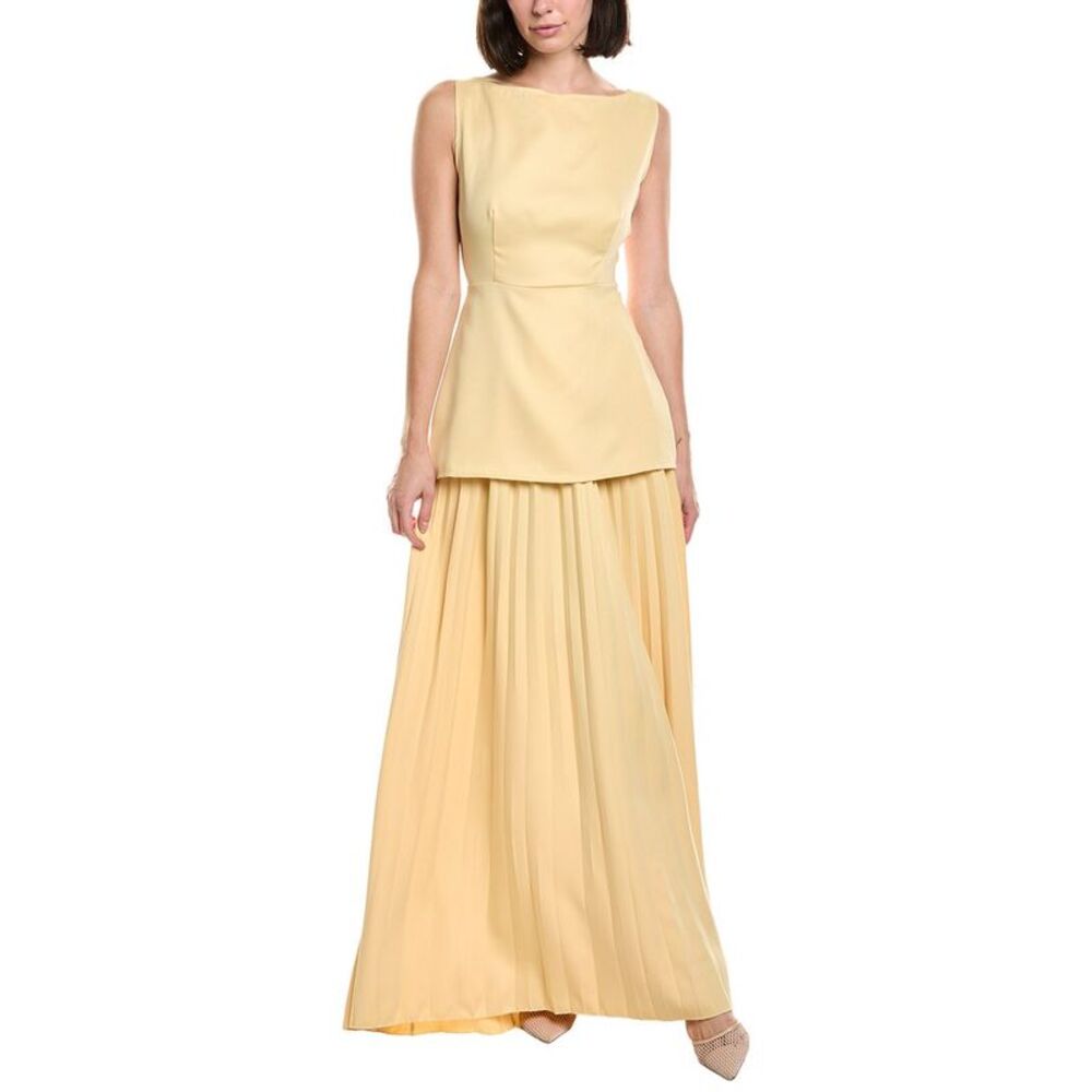 Hl Affair Womens  2Pc Top & Pleated Maxi Skirt Set, Yellow